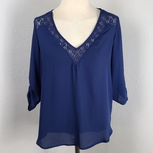 Papermoon by Stitch Fix Navy Lace Back Blouse